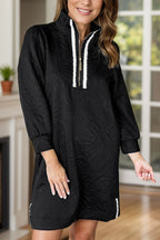 Classic Textured Zip Mini Dress Trendy Long Sleeve Dress for Women Modern Dress Stevvex