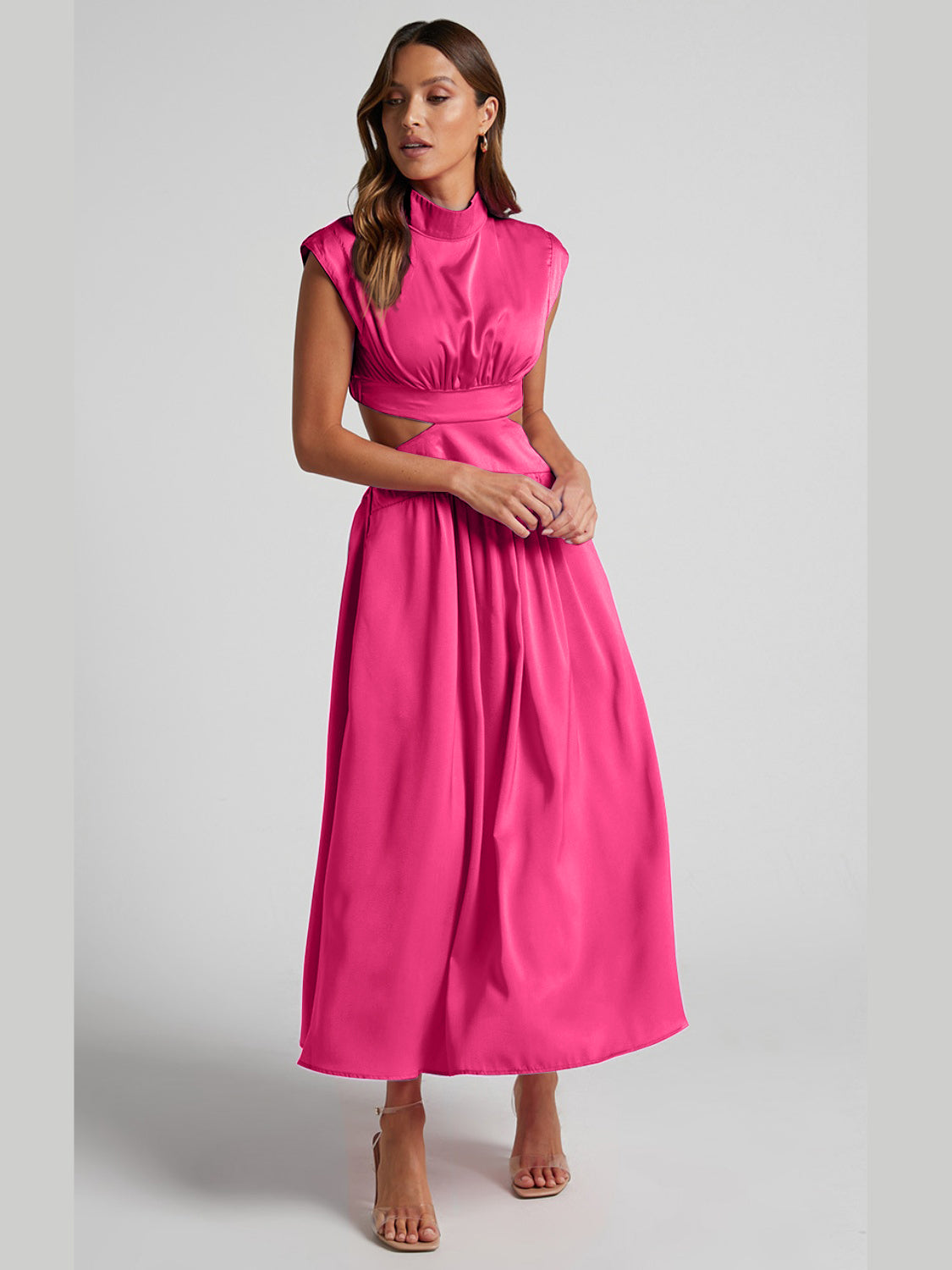 Modern Cutout Mock Neck Sleeveless Ruched Dress Elegant Dress For Women Stevvex