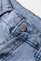 Beau Blue Button Zip High Waist Flared Hem Jeans