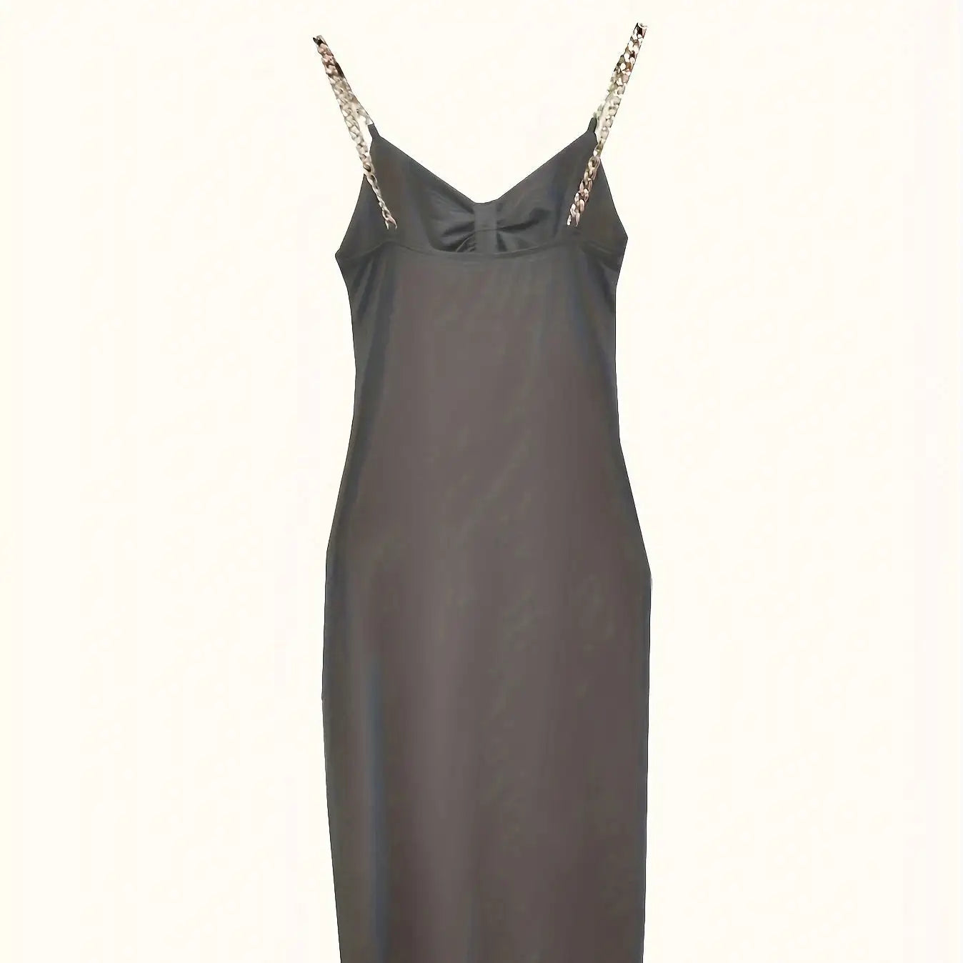 Women's Solid Color New Fashionable Metal Chain Hollow Chest Pleat Details Slit Design Sense Long Sexy Style Dress - SJB-DIAMOND ELITES
