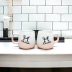 Farmhouse Ceramic Bunny Mug Hand-Painted Ivory With Pastel Pink Base, 12 Oz BandsCo Straps