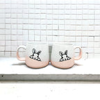 Farmhouse Ceramic Bunny Mug Hand-Painted Ivory With Pastel Pink Base, 12 Oz BandsCo Straps