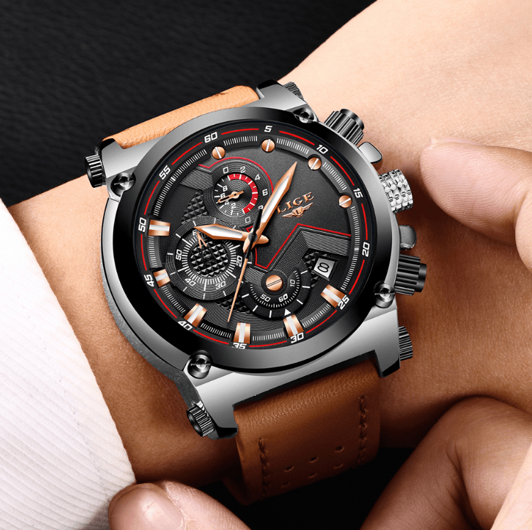 Men's Waterproof Modern Watch With Leather Belts, Stainless Steel Case Excellent Look Perfect Gift Stevvex