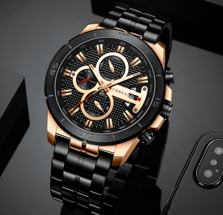 Men's Waterproof  Watch With Chronometers Day View And Fluorescent Hands Unique  Luxury Design  Perfect Gift Stevvex