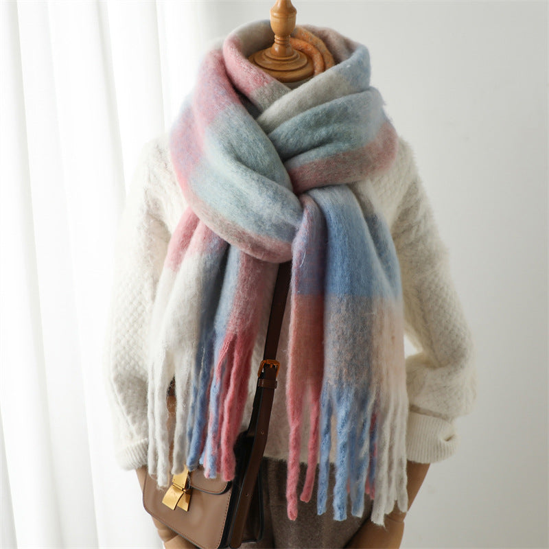 New Luxury Winter Soft Head Wraps Plaid Scarf Shawls Cashmere  Warm Cashmere Scarves Rainbow For Women Stevvex