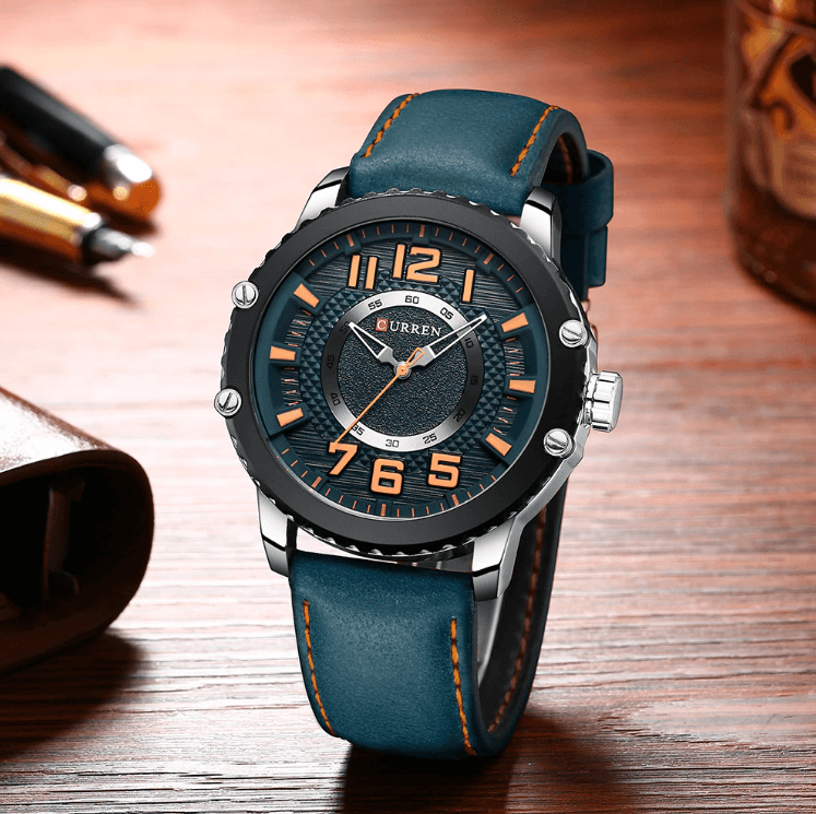 Men's Waterproof  Sport Watch With Leather  Belts  And Large Numbers Details Unique Design Perfect Gift Stevvex