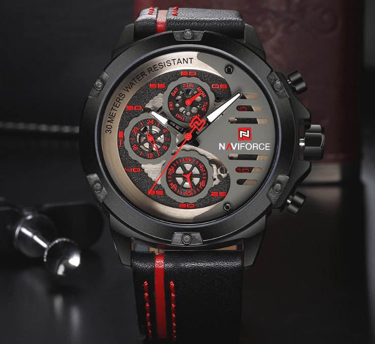 Men's  Sports Waterproof Watch With Chronometers And Leather Belt Multifunction Wristwatch Unique Design Perfect Gift - SJB-DIAMOND ELITES