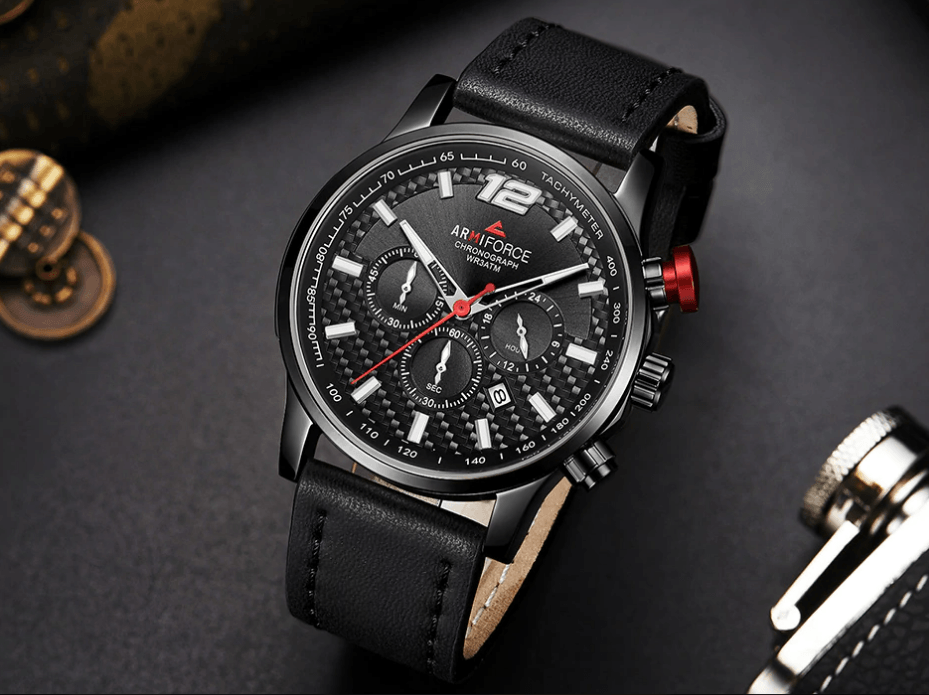 Mens Waterproof Sport Watch With Chronometers Day View And Cross-Matte Background Modern Man Watch Stevvex