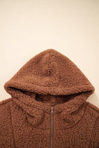 Solid Sherpa Fleece Zip Up Hooded Jacket THRIXINE