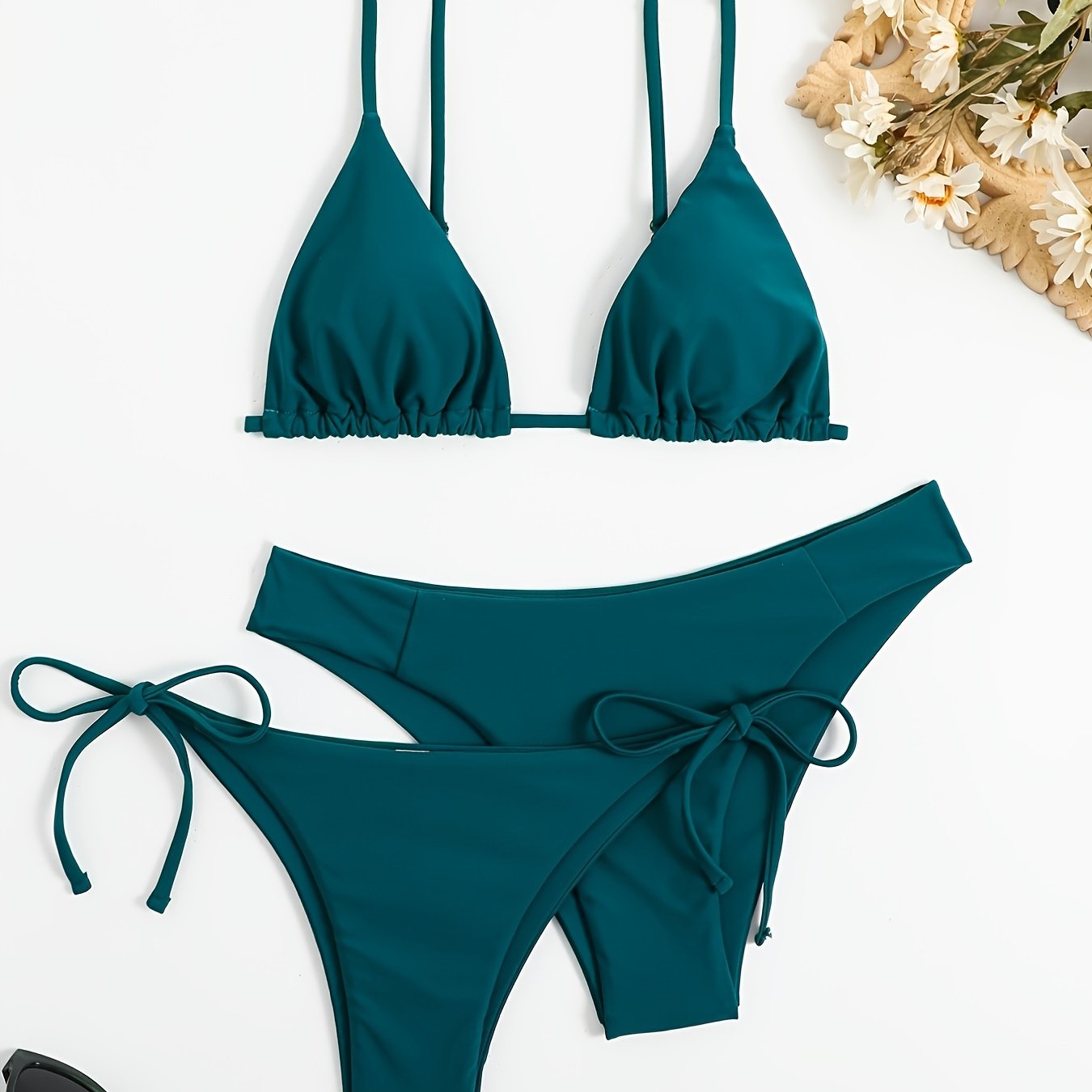 Essential Edge 3-Piece Bikini Set for Women – Solid Color High-Cut Triangle Top Two-Style Bottoms with Side Lace-Up Design & Quick-Drying Comfort – Versatile Women's Swimwear for Summer Pool Beach & Travel Stevvex
