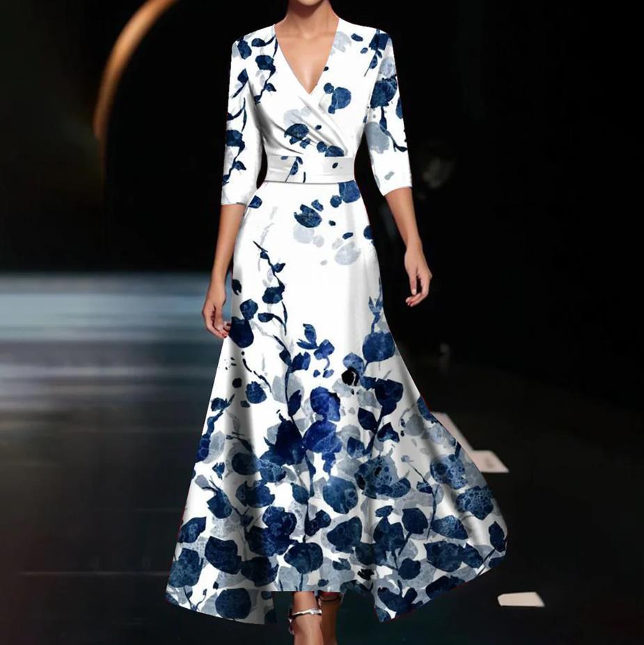 Cross V-neck 34 Sleeve Length Dress Pi-Mart