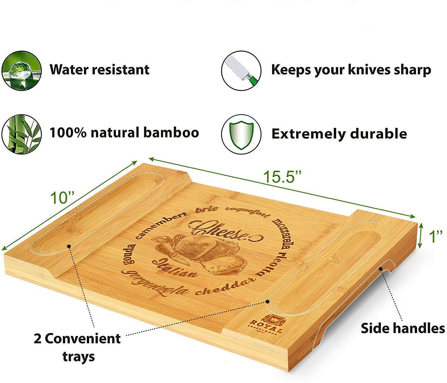 Bamboo Cheese Board & Cutting Board Kitchen Supplies Pi-Mart