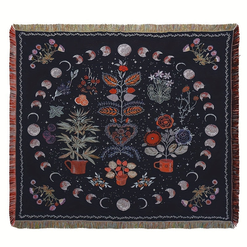 1PC Moon Phase Woven Double Sided Multipurpose Blanket Bohemian Hippie Room Decoration Abstract Geometry Blanket Tassel Woven Blanket Sofa Blanket Outdoor Hiking Backpacking Beach Travel Decorative Blanket Woven Picnic Throw Lootquake LLC