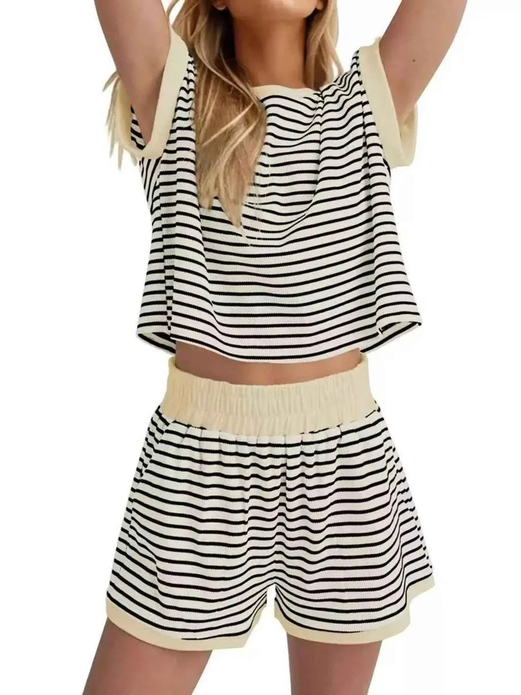 Striped Chic: Plus Size Top & Shorts Set THRIXINE