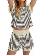 Striped Chic: Plus Size Top & Shorts Set THRIXINE