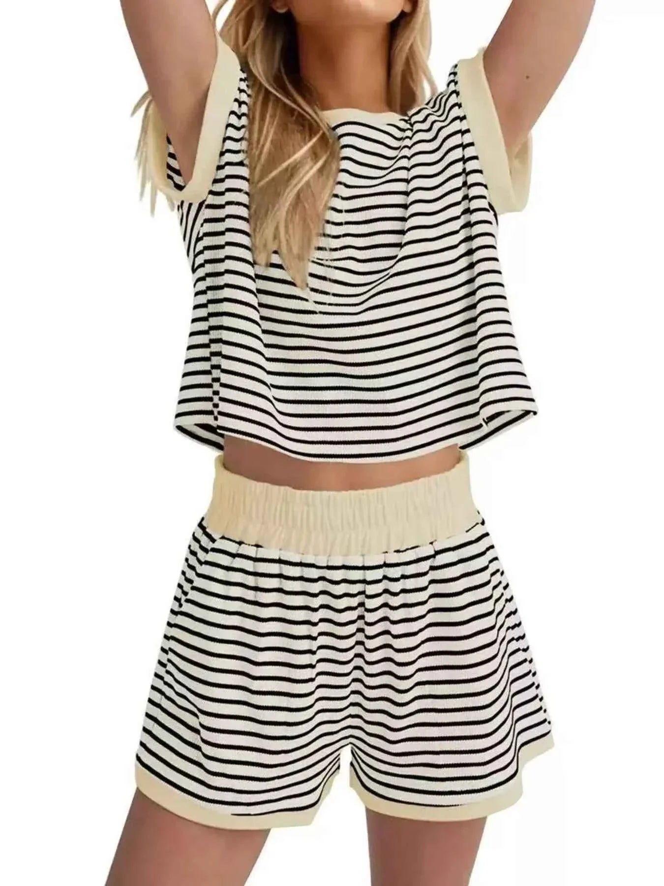 Striped Chic: Plus Size Top & Shorts Set THRIXINE