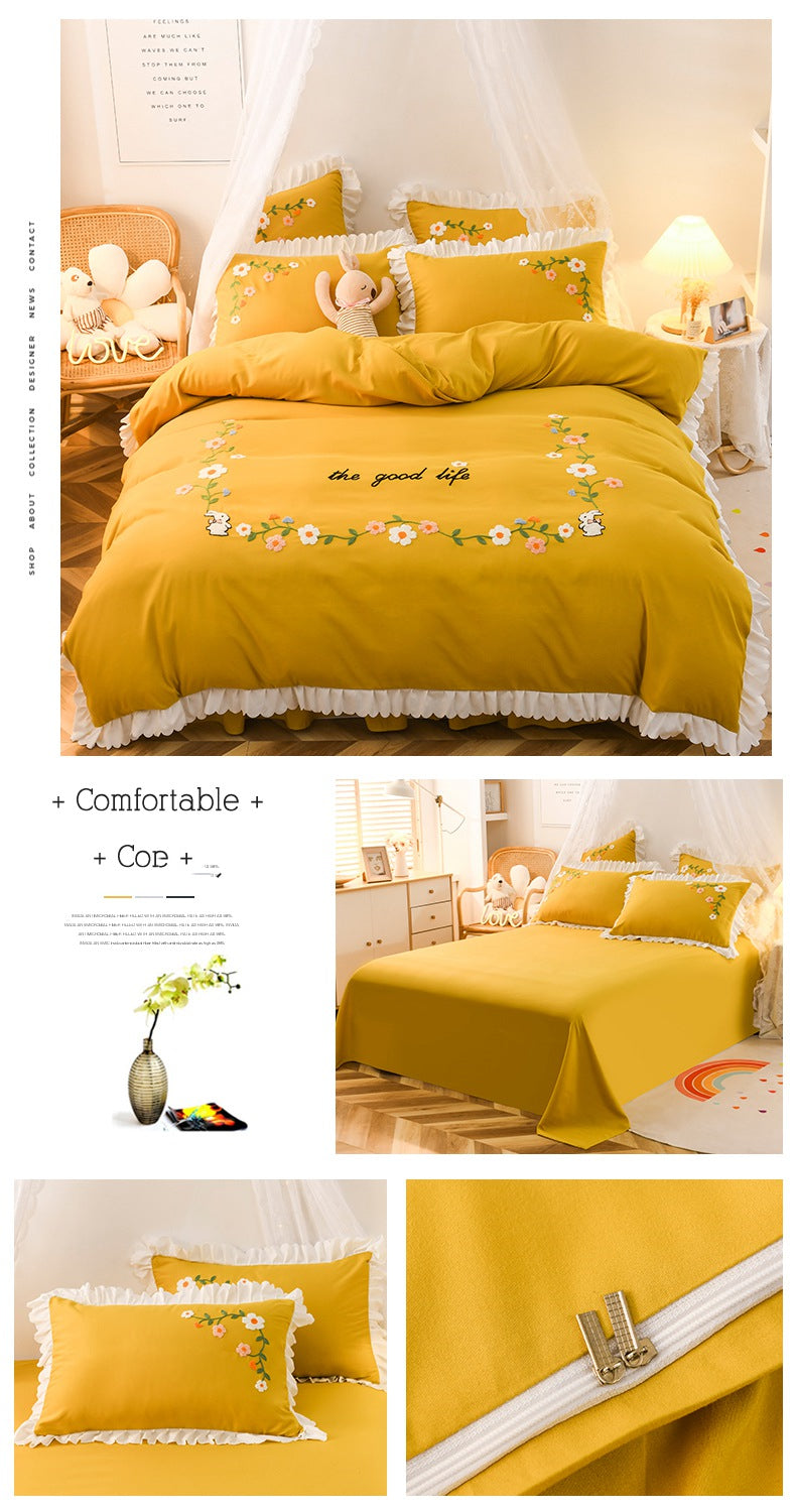 Three-piece Set On Single Bed With Wind Ruffled Duvet Cover Pi-Mart