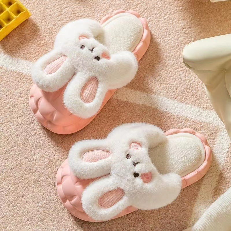 Cute Rabbit Shoes Winter Fuzzy Slippers Women Detachable Washable House Shoes Pi-Mart