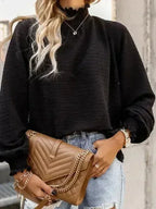 Smocked Frill Mock Neck Long Sleeve Blouse - SJB-DIAMOND ELITES