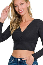 Zenana Ribbed Surplus Waist Band Long Sleeve Top THRIXINE