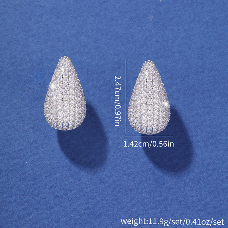 Micro-inlaid Diamond Super Flash Water Drop Ear Studs Light Luxury High-end Sense Pi-Mart