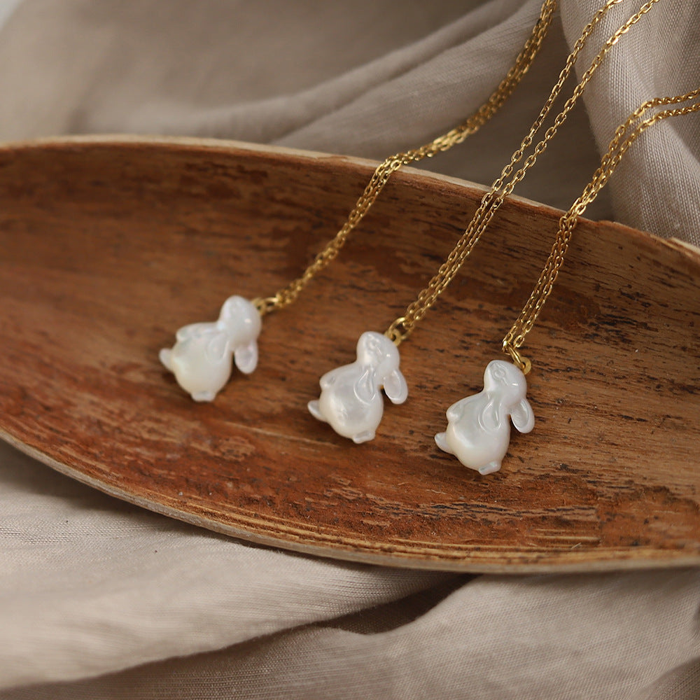 White Shell Rabbit Collar Electroplated 18K Gold Necklace Pi-Mart