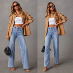 Casual Patchwork Women's Wide Leg Jeans Pi-Mart