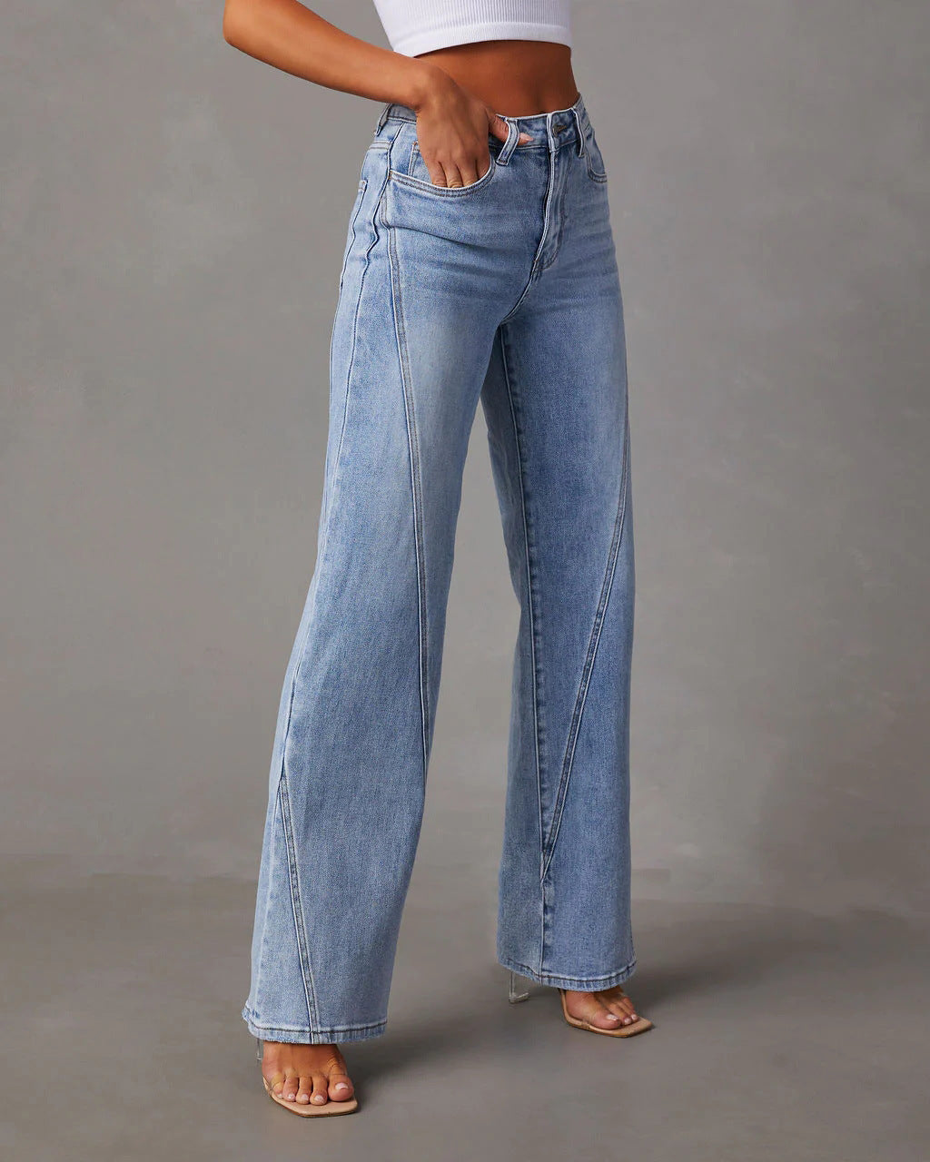Casual Patchwork Women's Wide Leg Jeans Pi-Mart