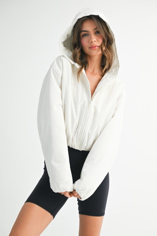 Cropped Hooded Zip-Up Puffer Jacket THRIXINE
