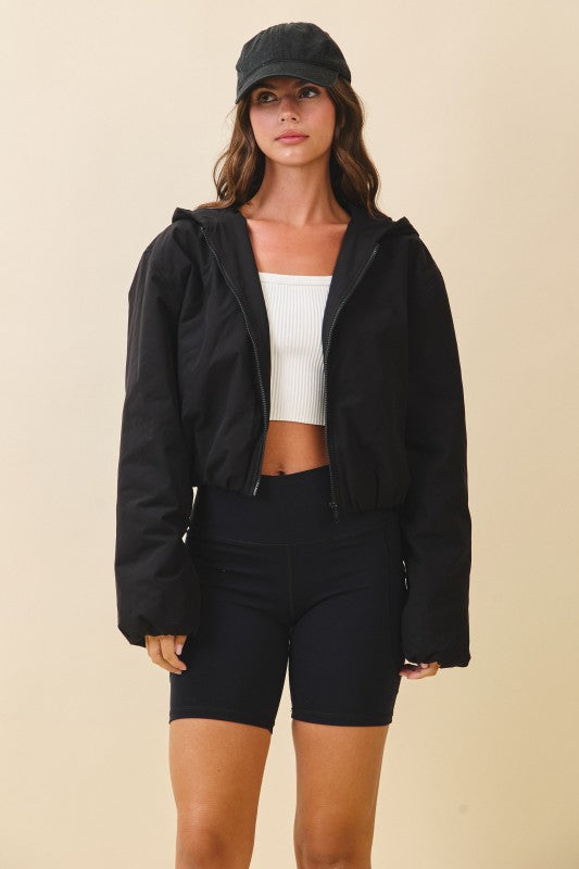 Cropped Hooded Zip-Up Puffer Jacket THRIXINE