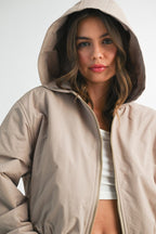 Cropped Hooded Zip-Up Puffer Jacket THRIXINE