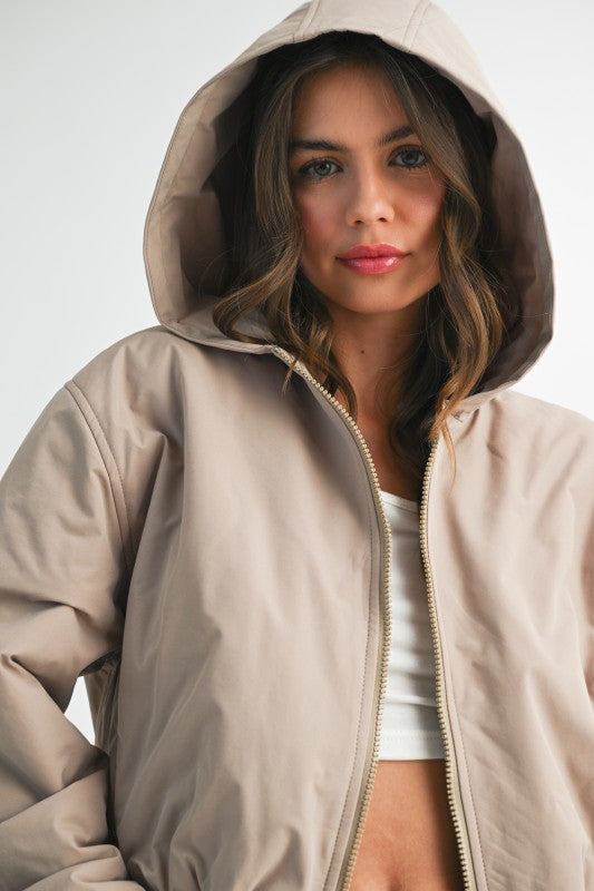Cropped Hooded Zip-Up Puffer Jacket THRIXINE