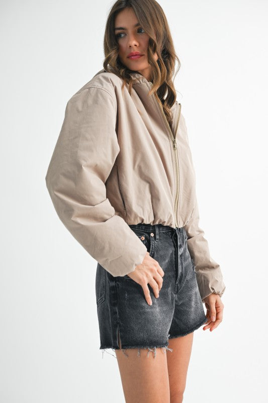 Cropped Hooded Zip-Up Puffer Jacket THRIXINE