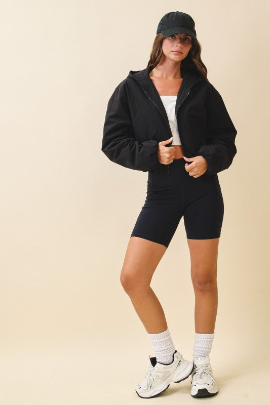 Cropped Hooded Zip-Up Puffer Jacket THRIXINE