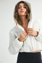 Cropped Hooded Zip-Up Puffer Jacket THRIXINE