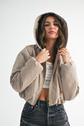 Cropped Hooded Zip-Up Puffer Jacket THRIXINE