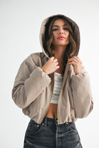 Cropped Hooded Zip-Up Puffer Jacket THRIXINE