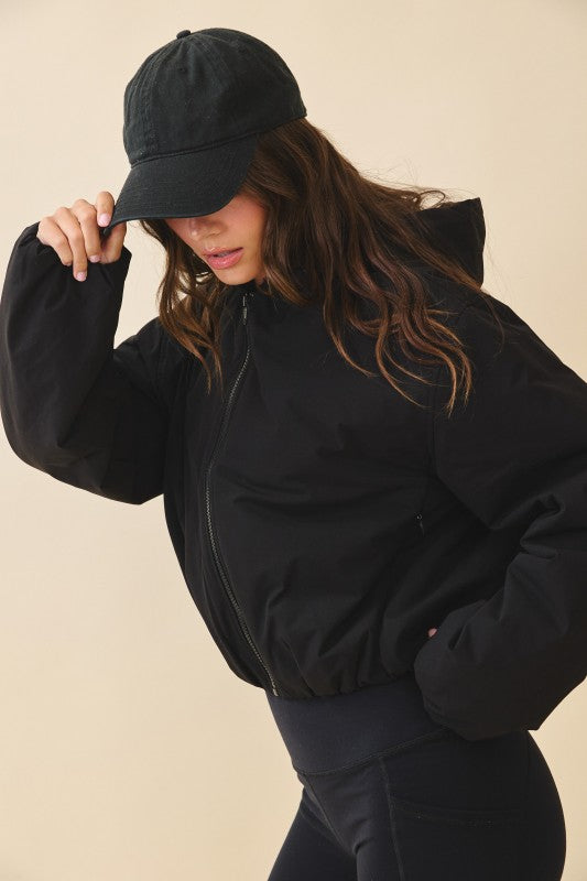 Cropped Hooded Zip-Up Puffer Jacket