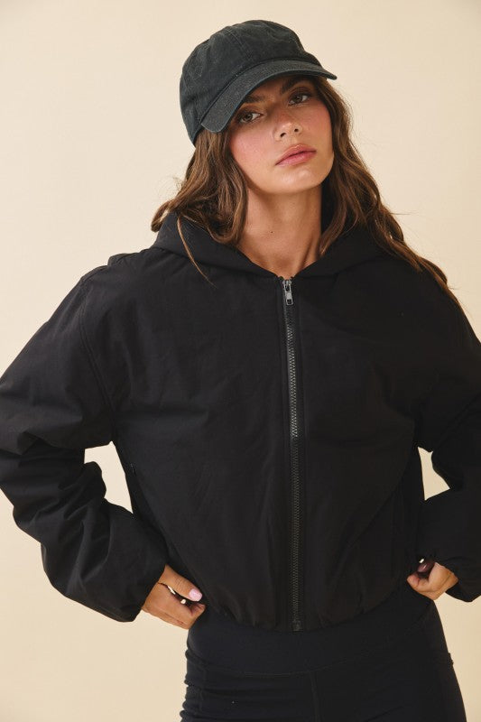 Cropped Hooded Zip-Up Puffer Jacket THRIXINE