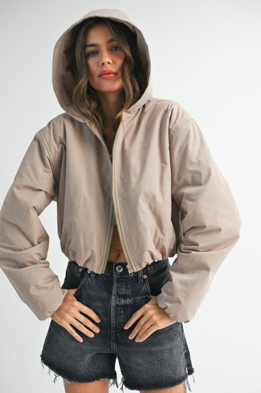 Cropped Hooded Zip-Up Puffer Jacket THRIXINE
