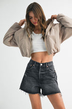 Cropped Hooded Zip-Up Puffer Jacket THRIXINE