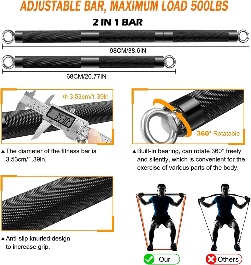 Resistance Band Bar Set Portable Full Body 500LBS Extra Heavy Home Gym - SJB-DIAMOND ELITES