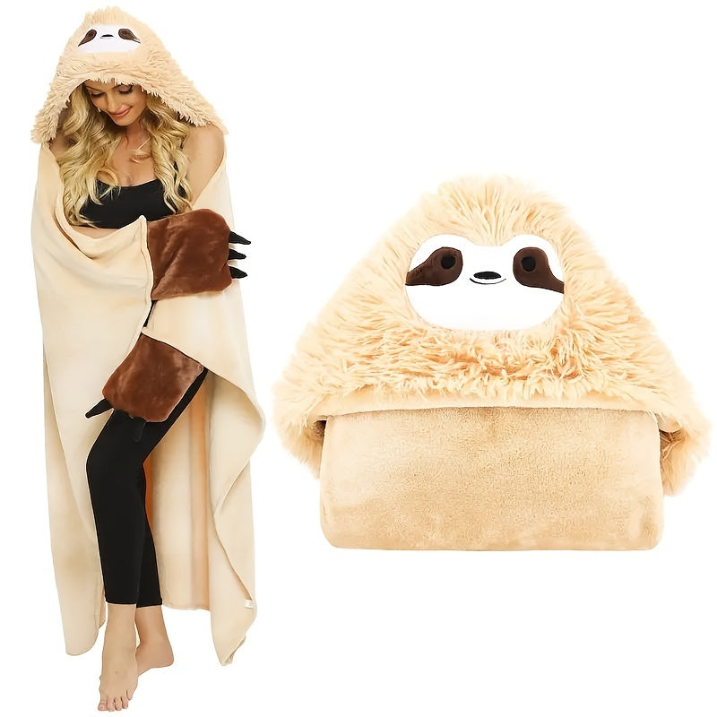 1pc Adorable Sloth Wearable Hooded Blanket - Ultra Soft, Cute, Warm, Fluffy, and Cozy - Perfect Gift for Women, 150x130cm, Highland Cow Design, Cat Pattern Lootquake LLC