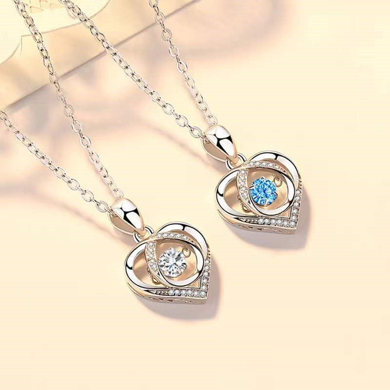 S925 Beating Heart-shaped Necklace Women Luxury Love Rhinestones Necklace Jewelry Gift For Valentine's Day Pi-Mart