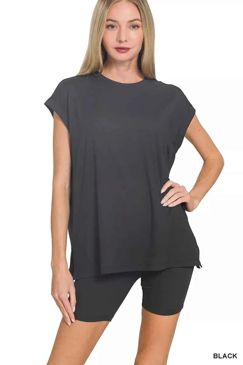 Zenana Brushed Dty Microfiber Top & Biker Shorts THRIXINE