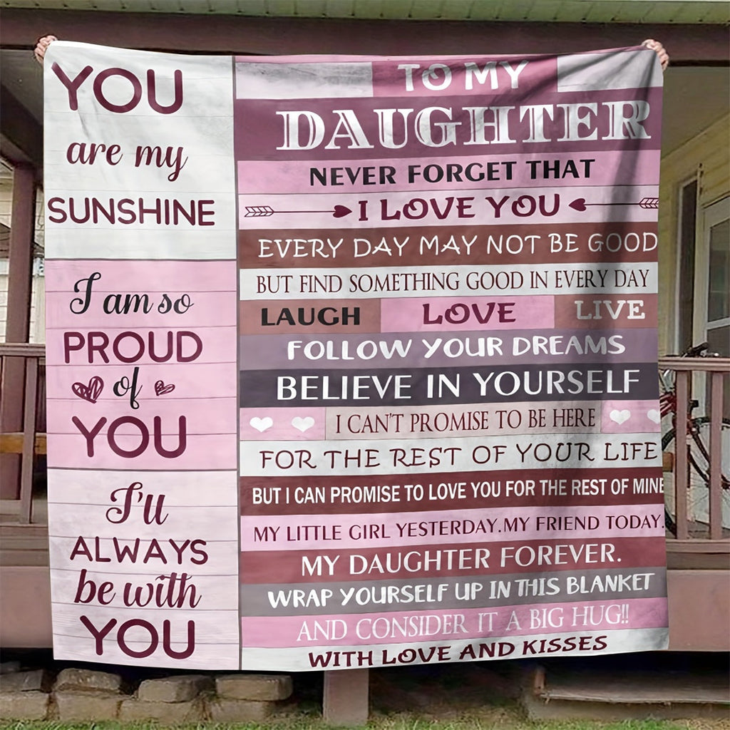 1pc To My Daughter Blanket Creative Text Letter For Daughter Soft Blanket Flannel Blanket For Couch Sofa Office Bed Camping Travel, Multi-purpose Gift Blanket For All Season Lootquake LLC
