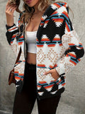 Modern Women Geometric Zip-Up Sherpa Jacket With Hood And Pockets Stylish Winter Jacket Stevvex