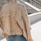 Men's Washed Denim Motorcycle Jacket - Street Fighter Style Rivet Biker Coat (Stretch Spandex Blend)