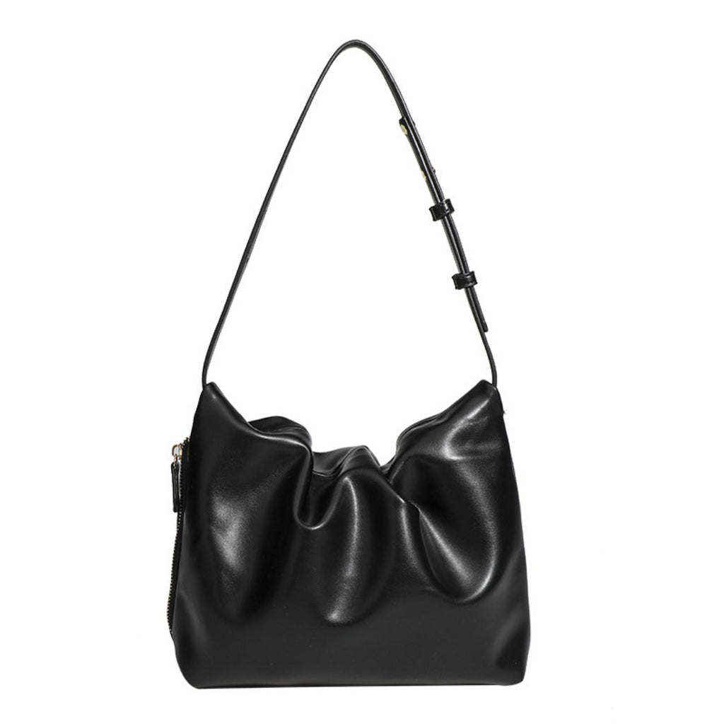 Simple soft leather pleated armpit bag, women's design side zipper solid color shoulder bag, hobo bag for women - SJB-DIAMOND ELITES