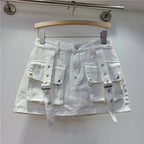 Retro Pink Large Pocket Denim Suit Spring Summer Sleeveless Short Vest High Waist Hip Wrapped Skirt 2 Pieces Sets Women Outfits Purplish Diva